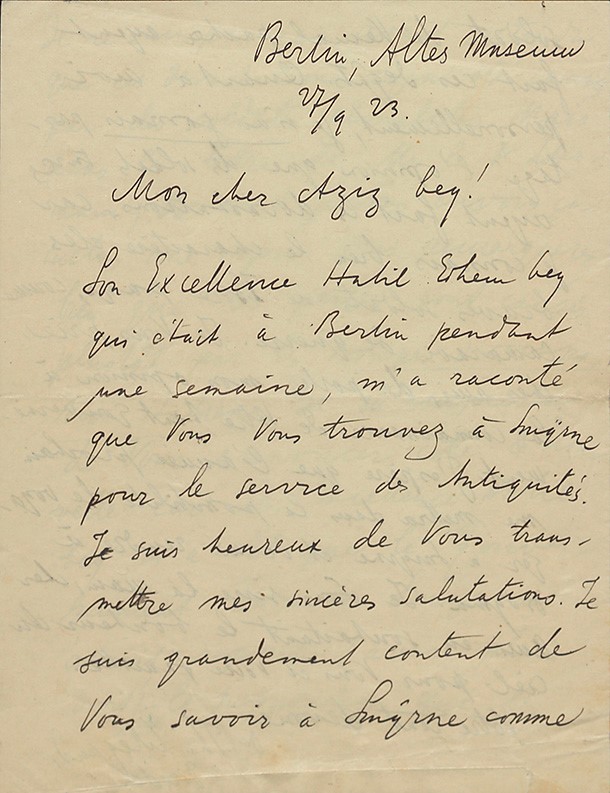 A letter from Theodor Wiegand to Aziz Ogan